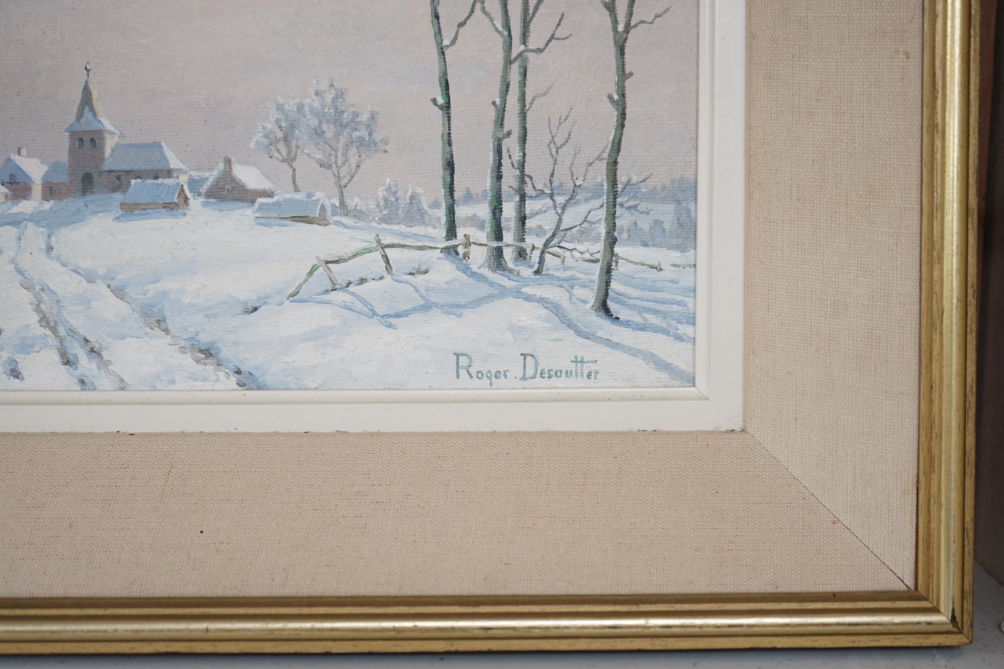 Roger Desoutter RSMA (1923-2020), oil on board, 'Christmas Eve in the Auvergne', signed, 24 x 29cm